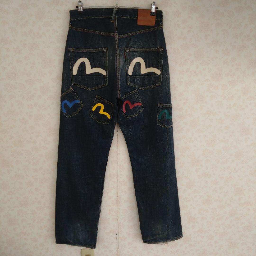 EVISU／メニーポケット／Lot2001／白•青•黄色•赤•緑カモメ／W32