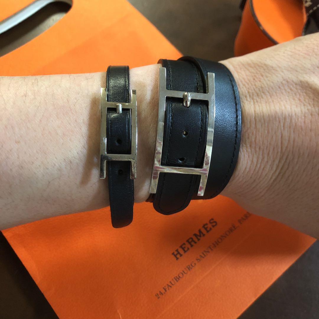 HERMES エルメス ビーアピ レザーブレスレット ブラック 美品