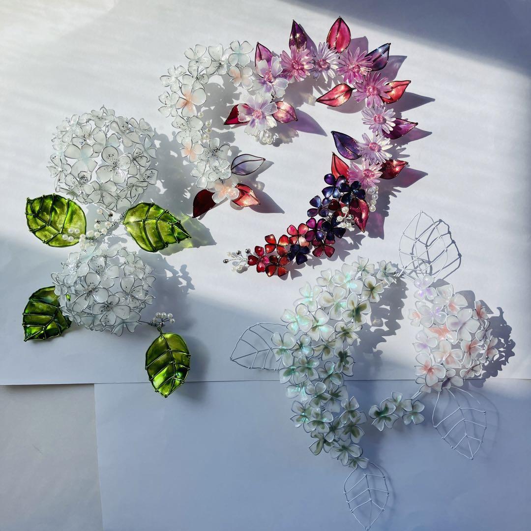 紫陽花リース　ワイヤークラフト　ディップアート　壁飾り　インテリア　アート