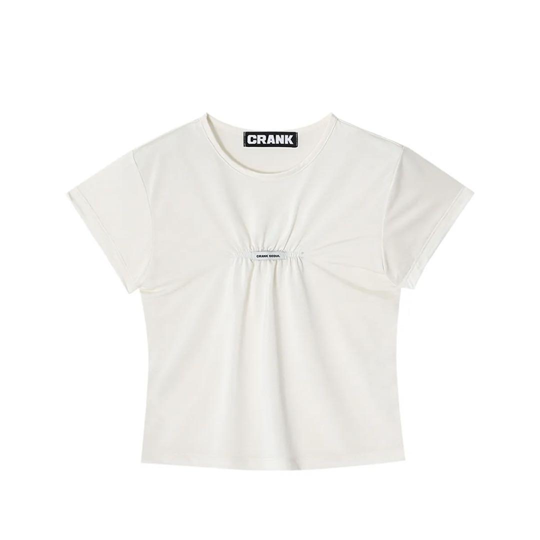 clank Glossy Shirring Logo Top Ivory