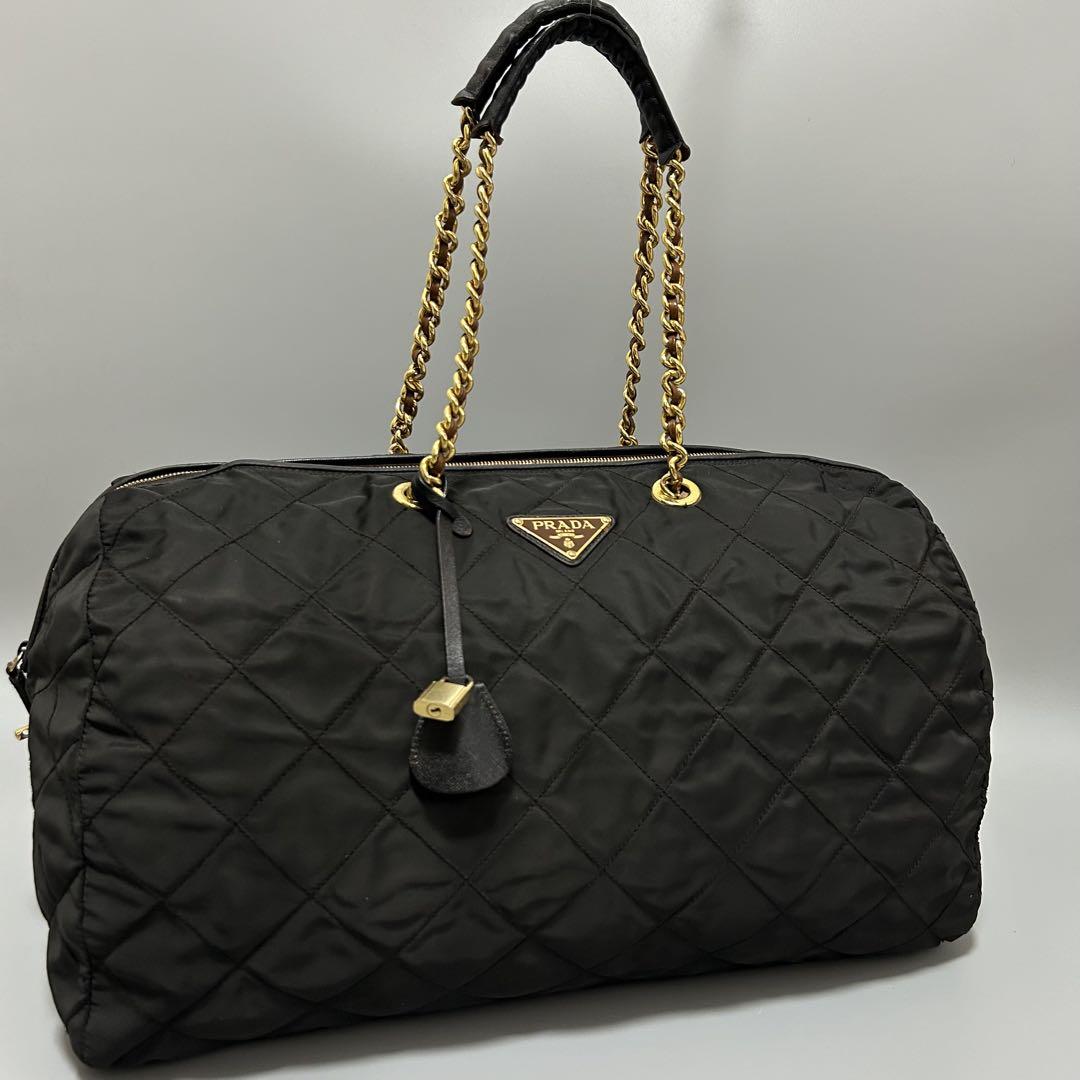 PRADA プラダ チェーン キルティング ボストンバッグ トラベルバッグ 黒色バッグ