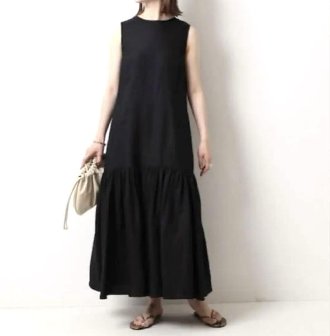 Spick & Span レーヨンリネン ティアードワンピース　ブラック　36
