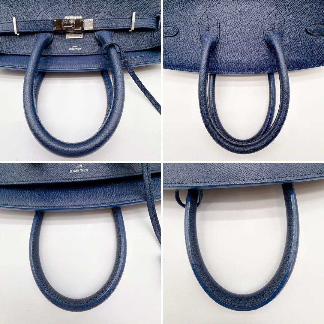 【14年秋冬セール】 ロイヤルグレース ハンドバッグ フォーマル 本革 自立型ターンロック ネイビー目立った傷や汚れなし