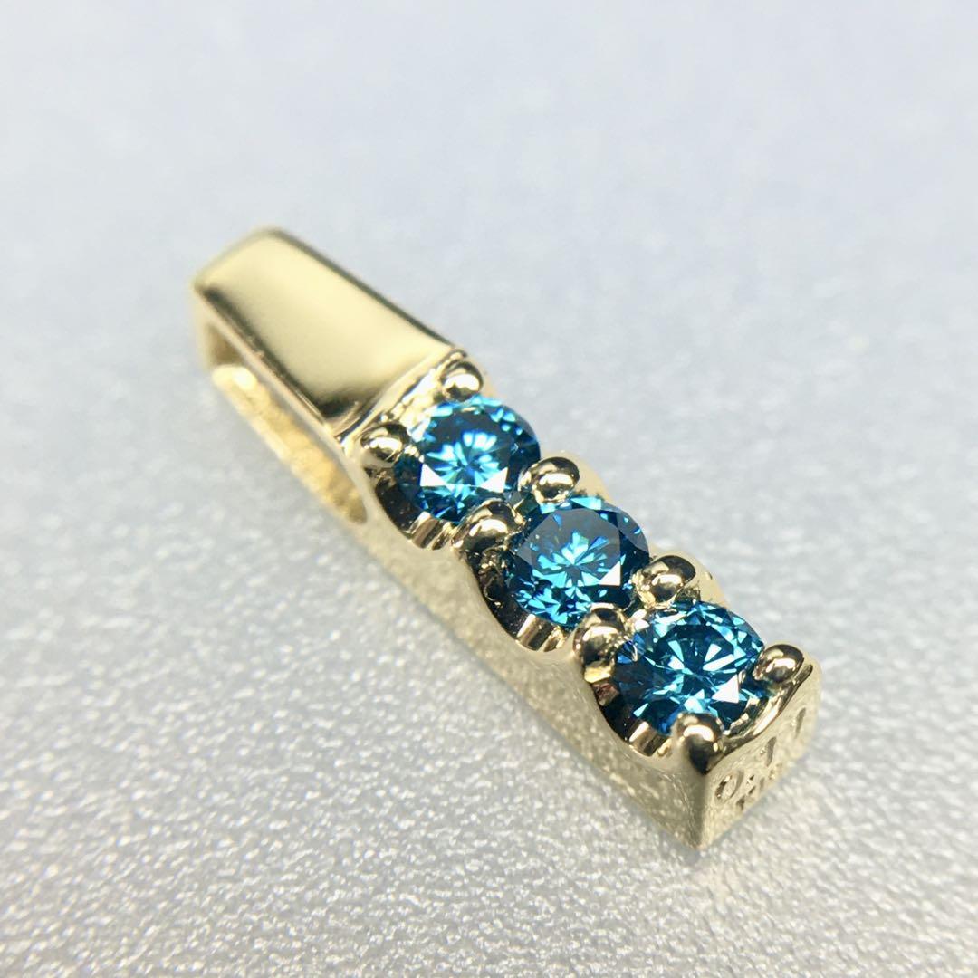 K18 ブルーダイヤモンド 3石 縦長 ネックレス 18金 K18 ブルーダイヤモンド 3石 縦長 ネックレス 18金
