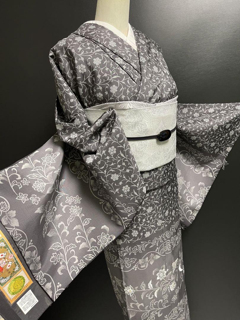 本場大島紬刺繍訪問着【花更紗◇段文】ブラック グレー 墨黒 本場大島紬刺繍訪問着【花更紗◇段文】ブラック グレー 墨黒