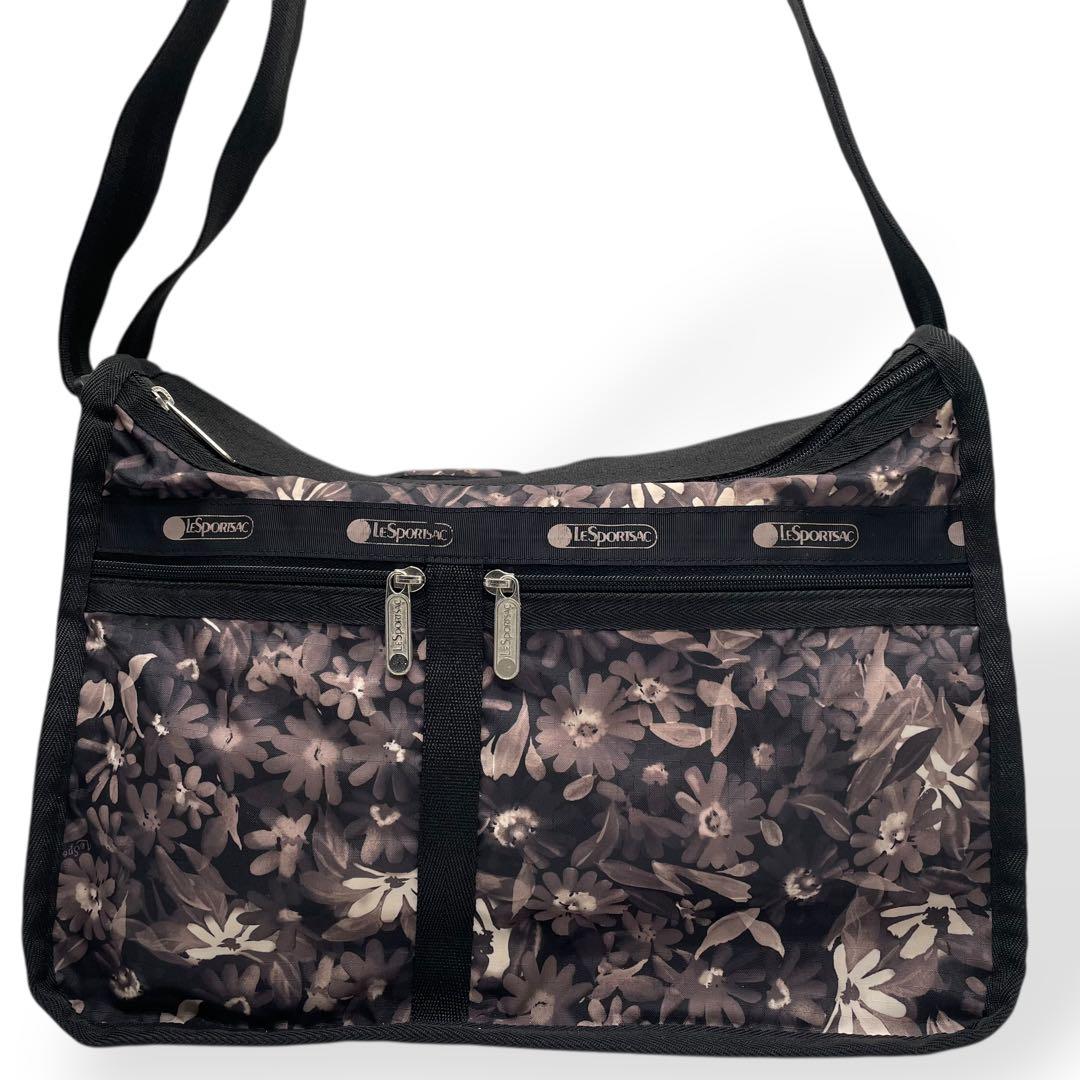 美品　LeSportsac レスポートサック　ショルダーバッグ　花柄　ブラック