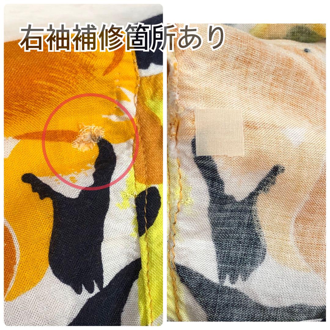 1385 オープンカラーシャツ　花柄　オレンジ　黄　アロハシャツ　派手