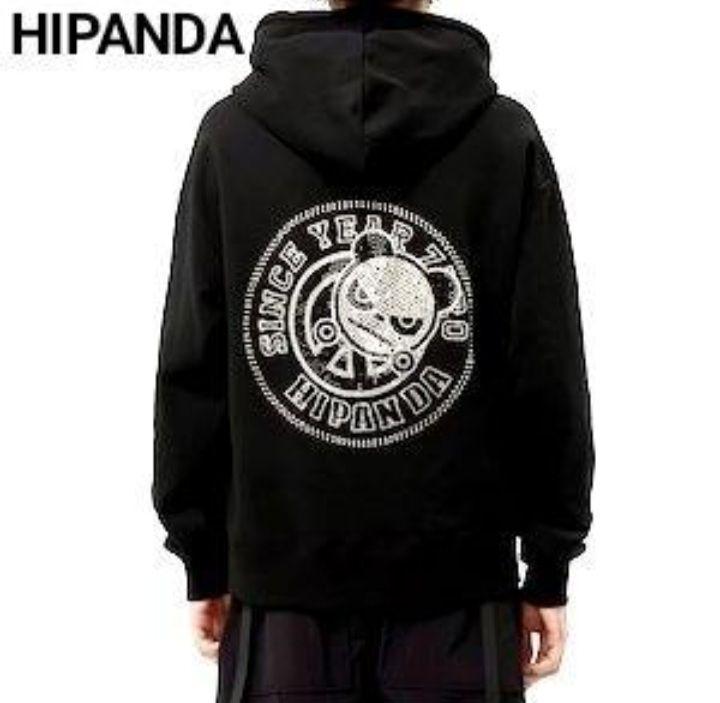 専用⭐HIPANDA ゴールド✫ラインストーン エンブレム パーカー 黑入手困難