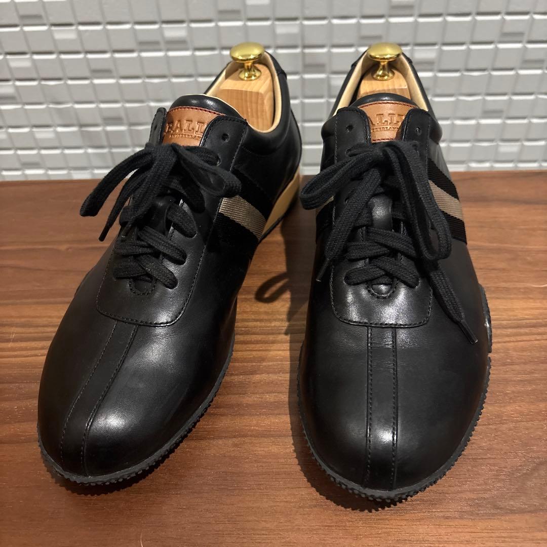 BALLY バリー ライン入り レザー スニーカー ブラック US9D 27cm27cm Bally
