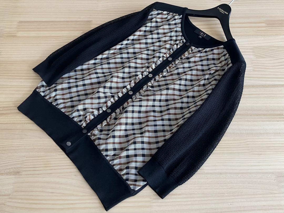 美品 DAKS ダックス コットン ニット ハウスチェック 柄編み 42