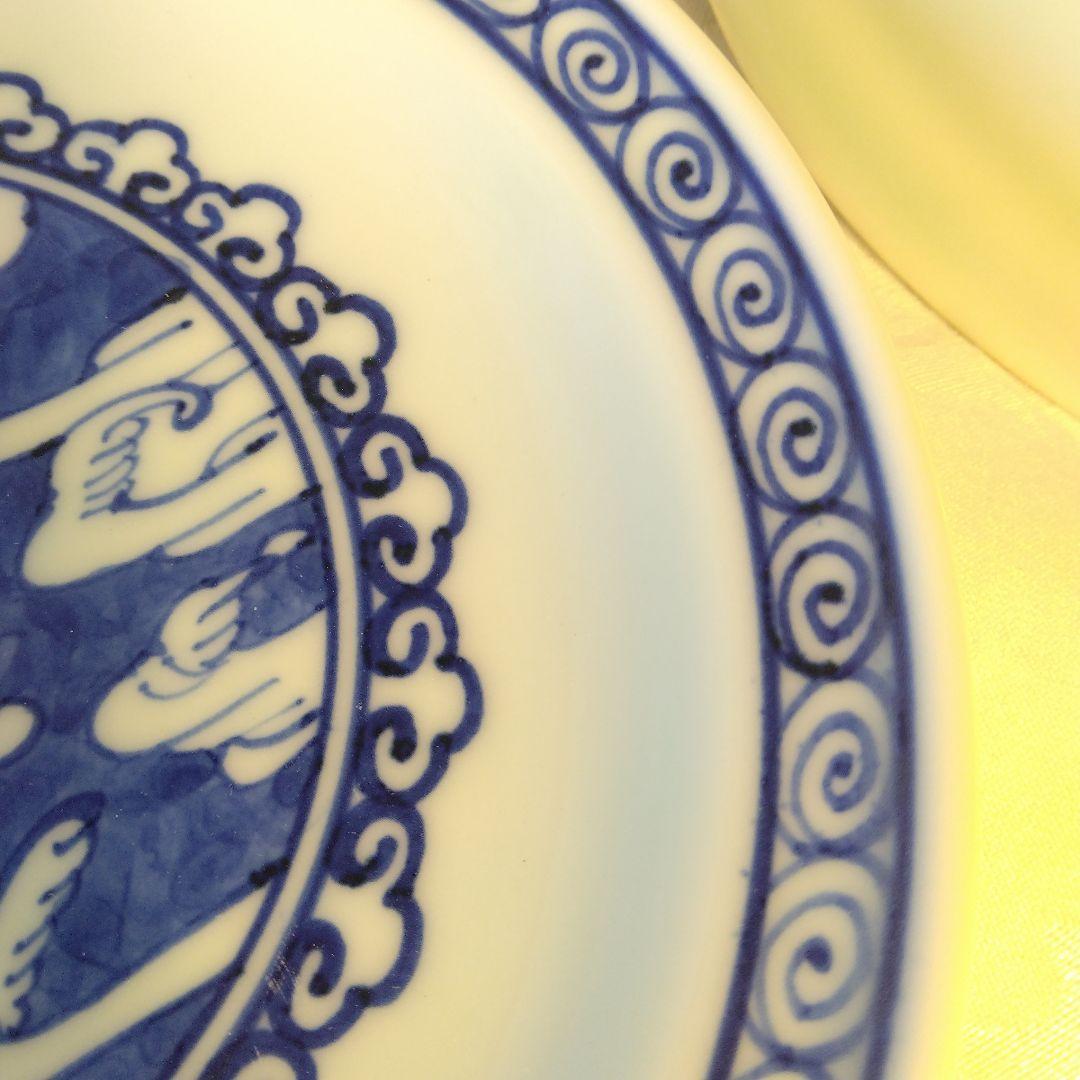初期伊万里写し　波兎文　染付き　中皿　青いウサギの絵柄 陶器平皿 5枚セット 初期伊万里写し 波兎文 染付き 中皿 青いウサギの絵柄 陶器平皿