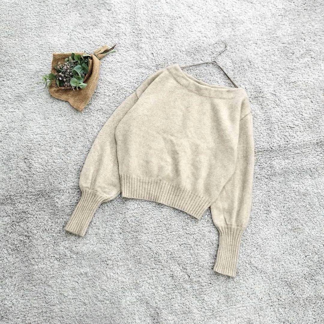 B2025【anuans】パフスリーブ長袖ニット/ボートネック/ベージュ/上品