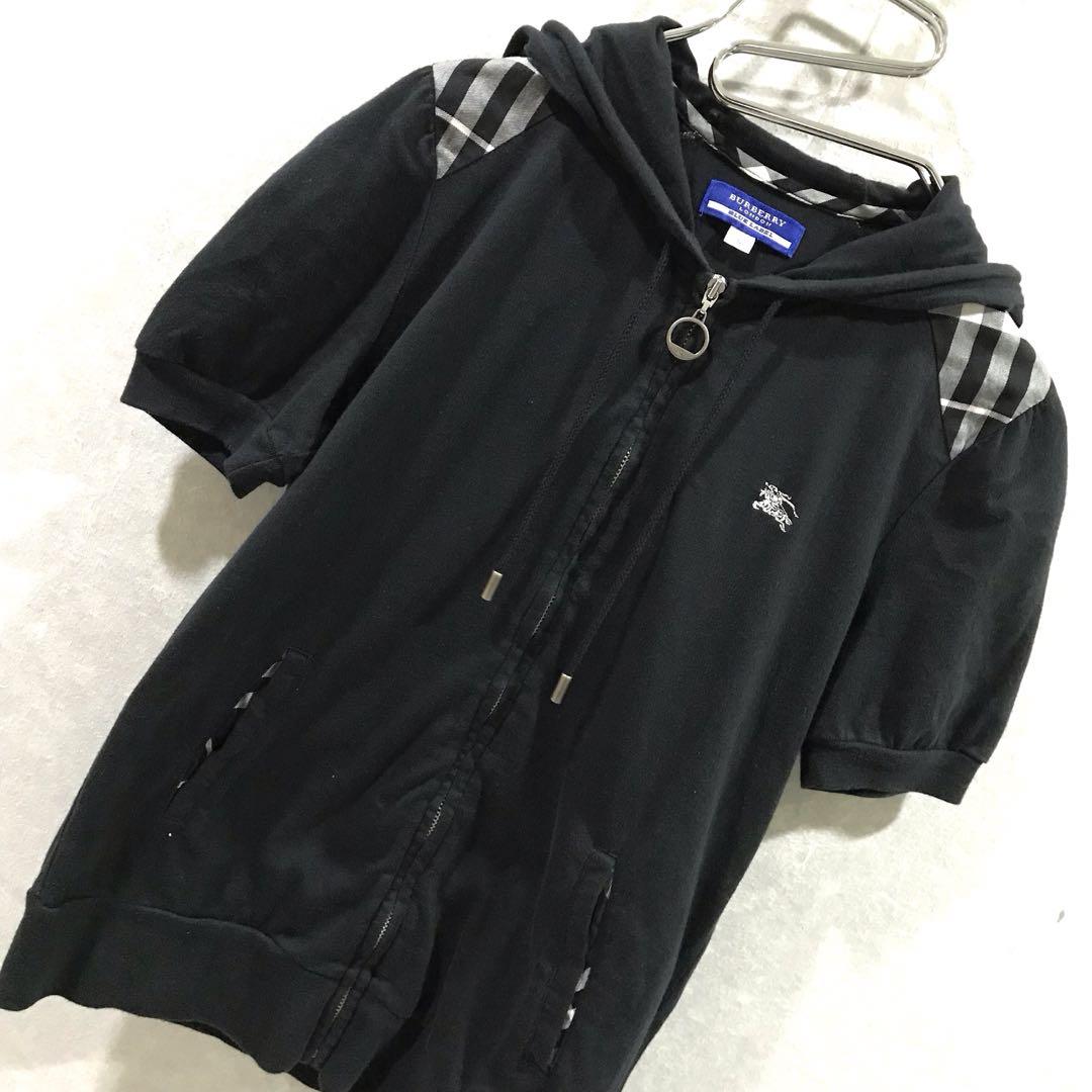 BURBERRY ノバチェック 半袖 スウェット パーカー ブラック 38
