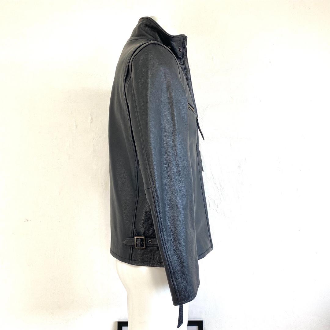 訳あり 新品 ブラック ライダース L レザージャケット 牛革 黒 メンズ 男性