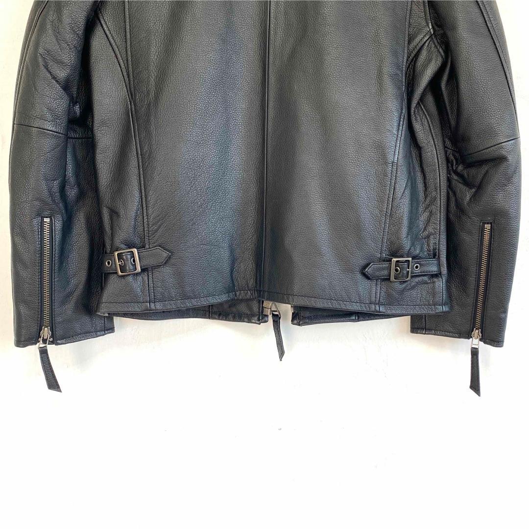 訳あり 新品 ブラック ライダース L レザージャケット 牛革 黒 メンズ 男性