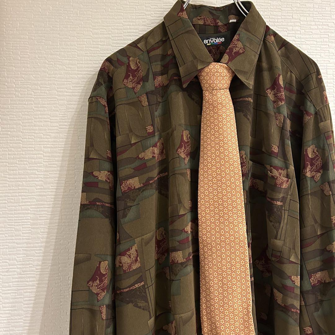 ネクタイシャツS.T.DPONT エス ティー デュポン柄シャツ　グリーン　LL
