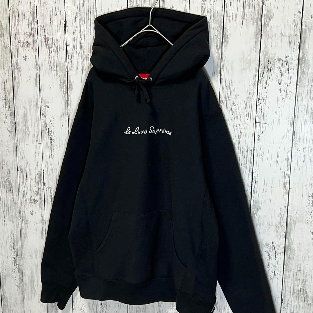 【美品】シュプリーム センター刺繍ロゴパーカー リラックス BLACK 入手困難