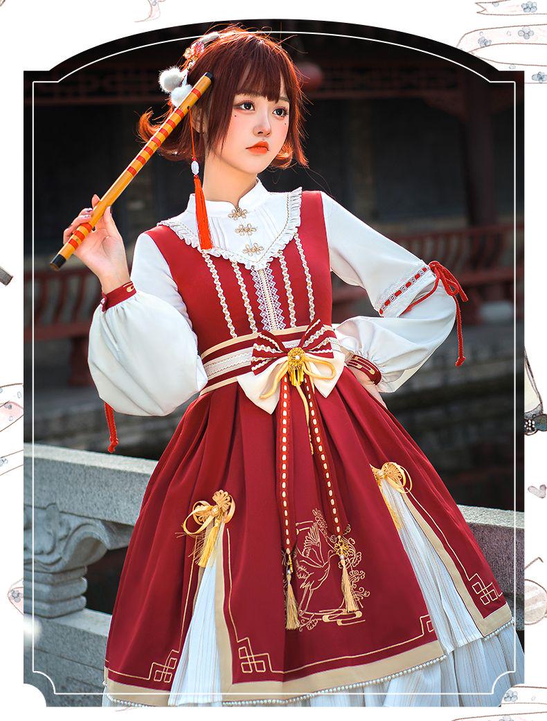 栀】L206 中華風 ロリータ 復古 かわいい ワンピース 赤 OP | beercloud.ie
