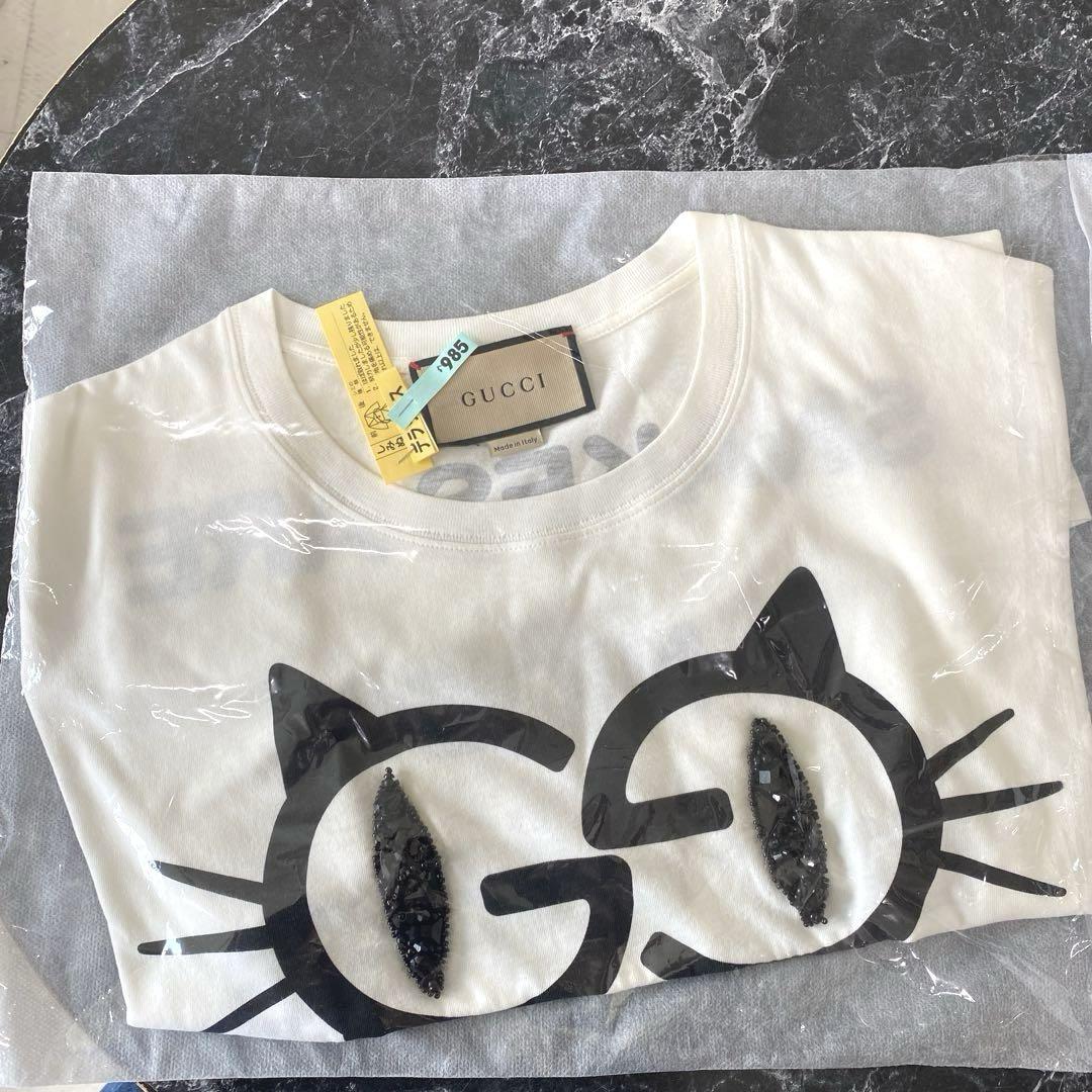 GUCCI Tシャツ カットソー GG キャットアイ プリント ビジュー