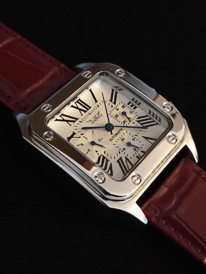 大人の「紫」!!【機械式多機能!!新品】スクエア 裏スケ 24H計 自動巻き