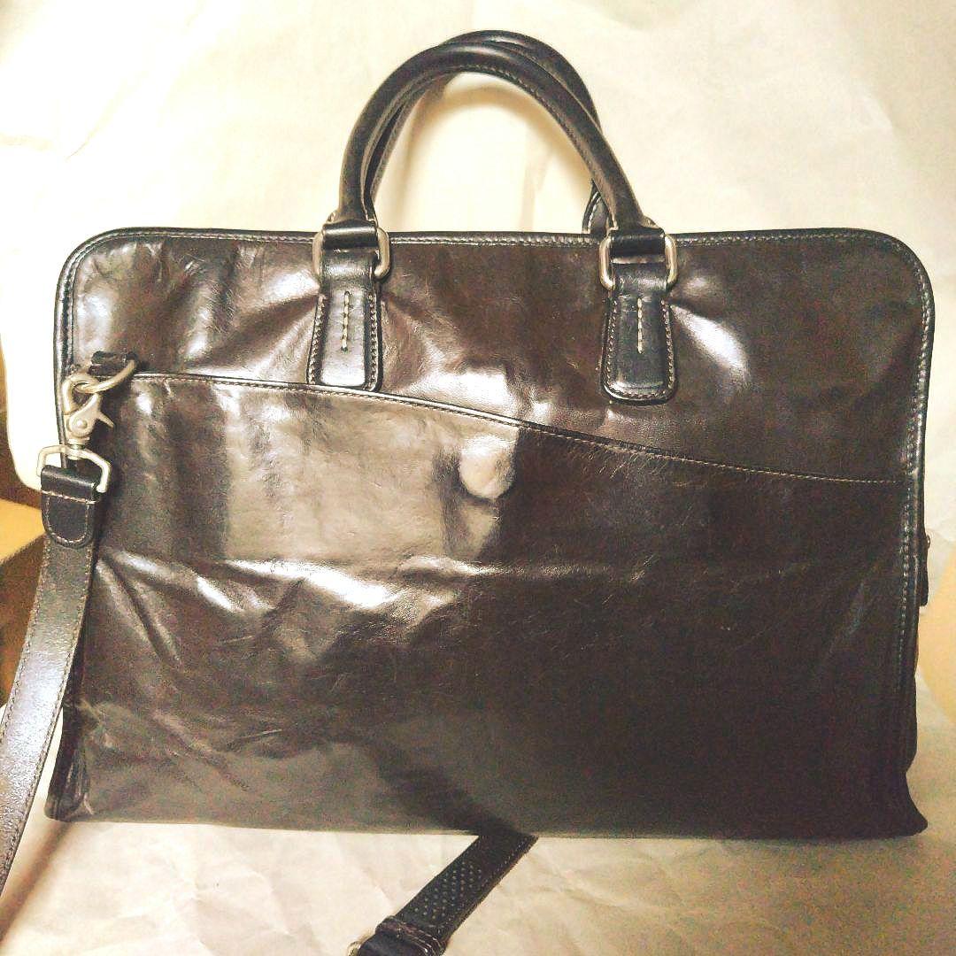 ソメス SOMES SUDDLE、 黒 レザー ビジネスバッグ ストラップ付き