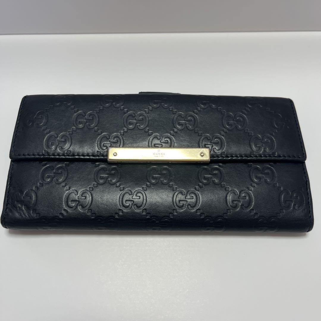 GUCCI グッチ　長財布　シマ　ブラック　レザー　GG柄