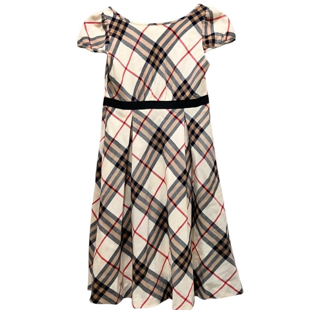 Burberry ワンピース　膝丈　フレア　ノバチェック　リボン　ウール100%