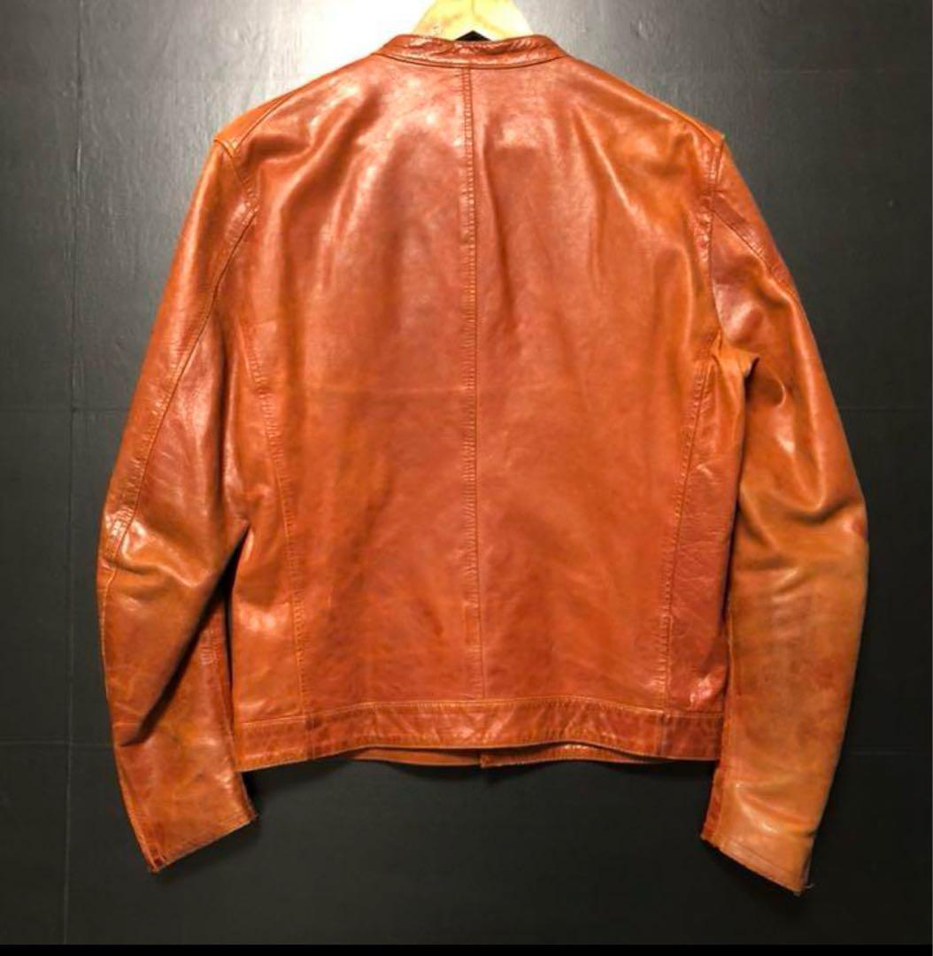 アダムエロペ 本革シングルライダース ジャケット 羊皮 ブラウン