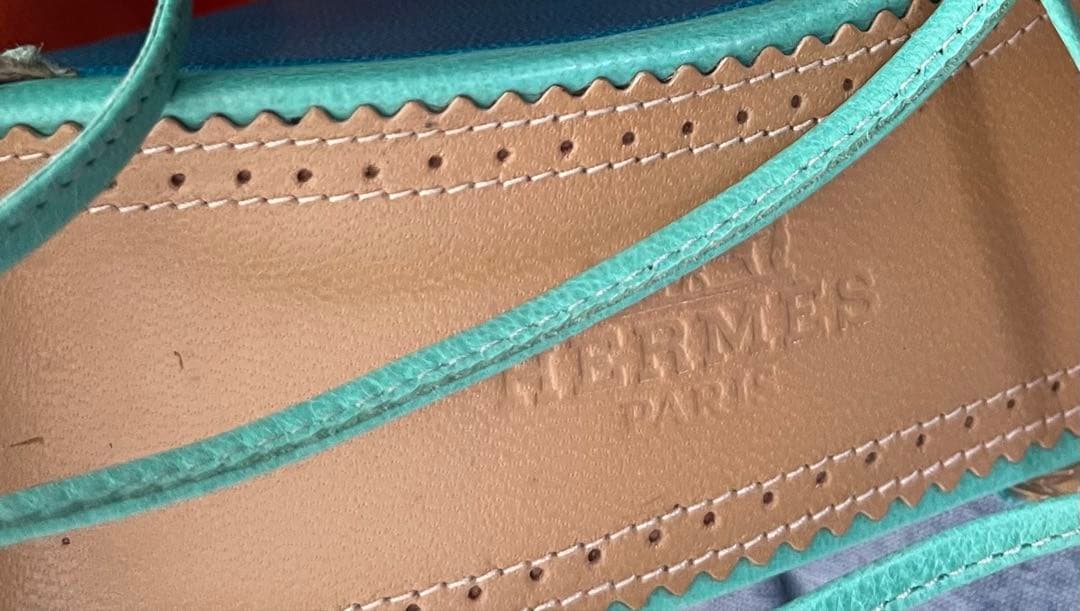 HERMES エルメス　ブルーとグリーン　ウェッジサンダル