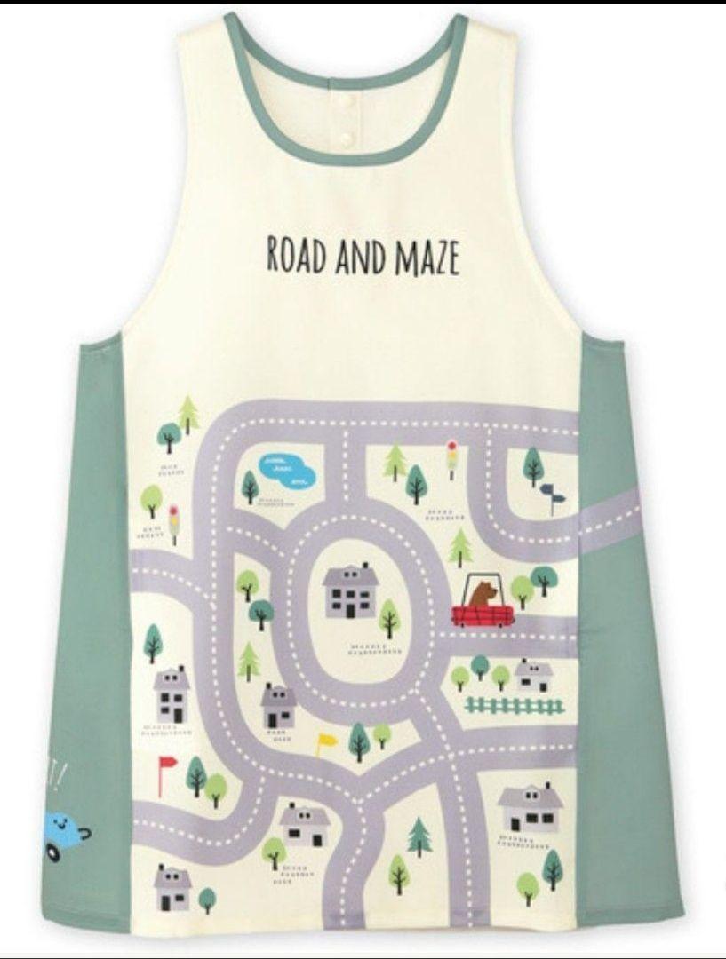 学研　道路めいろエプロン　ナチュラル×ミントグリーン