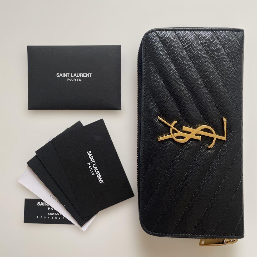 【極美品】イヴサンローラン ｜長財布 ラウンド キャビアスキン ブラック YSL