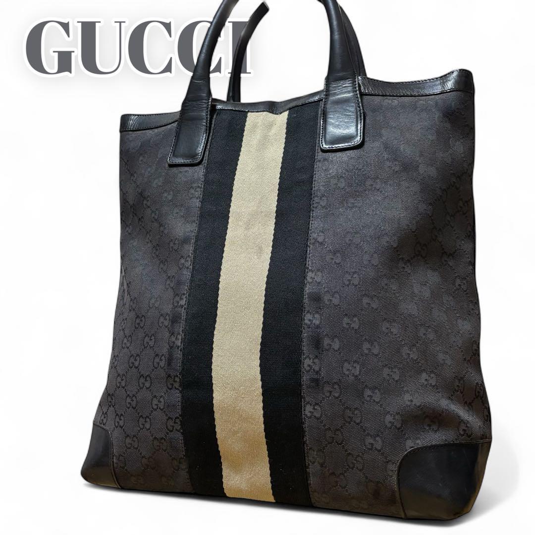 GUCCI グッチ トートバッグ GGキャンバス シェリーライン　ブラック