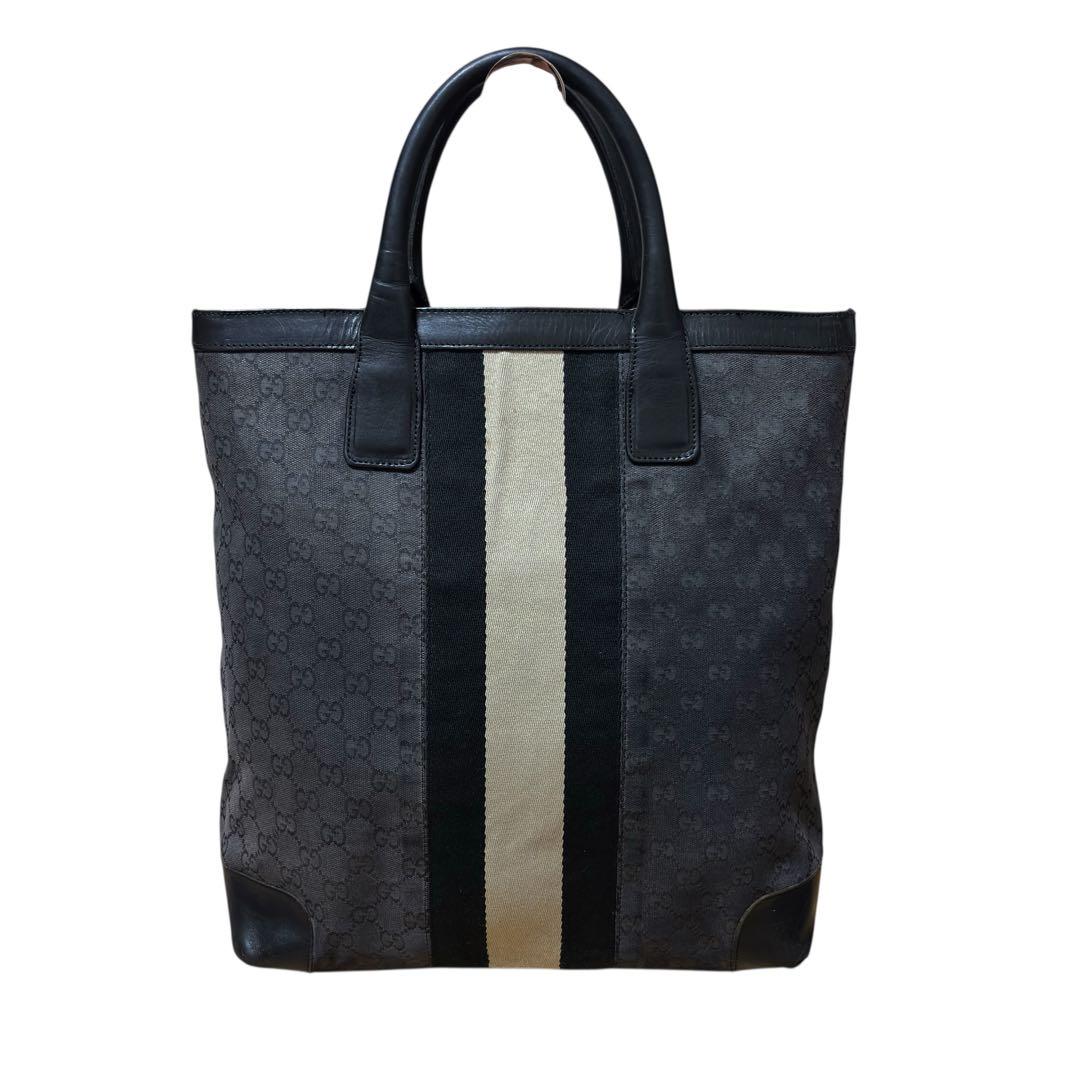 GUCCI グッチ トートバッグ GGキャンバス シェリーライン　ブラック