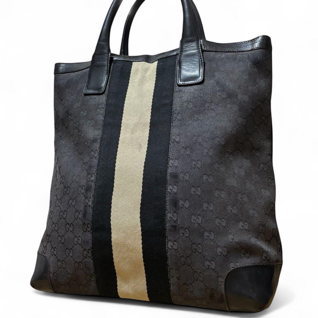 GUCCI グッチ トートバッグ GGキャンバス シェリーライン　ブラック