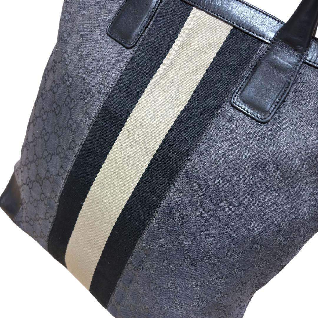 GUCCI グッチ トートバッグ GGキャンバス シェリーライン　ブラック