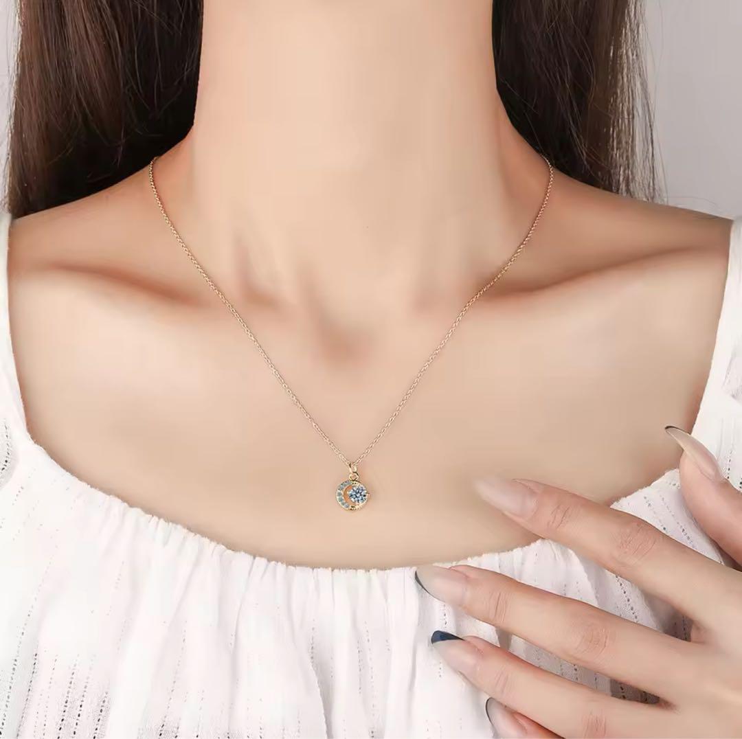 n082s【高品質】ダイヤ ネックレス CZ 一粒石 月 ムーン S925