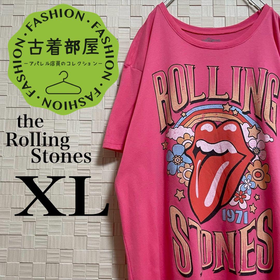 ローリングストーンズ バンT ピンク 両面プリント バンド XL レディース