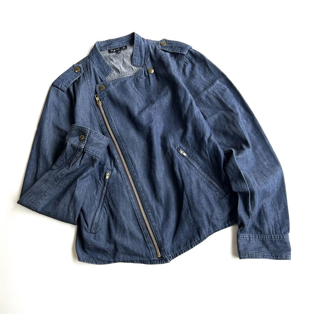 【美品】 アニエスベー　デニムジャケット　Gジャン　バンドカラー　ライダース　青 5,600円