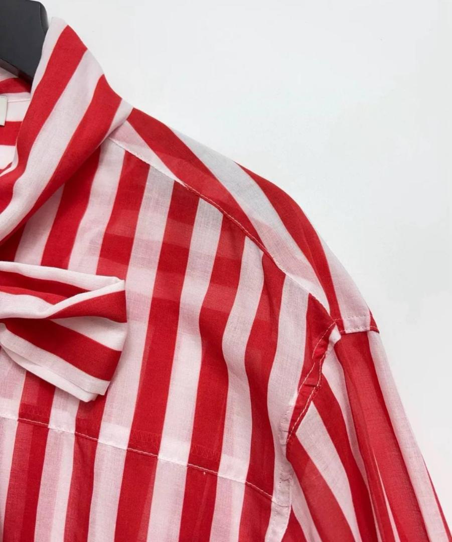 未使用 DRIES VAN NOTEN ストライプ ボウタイ シャツ Red