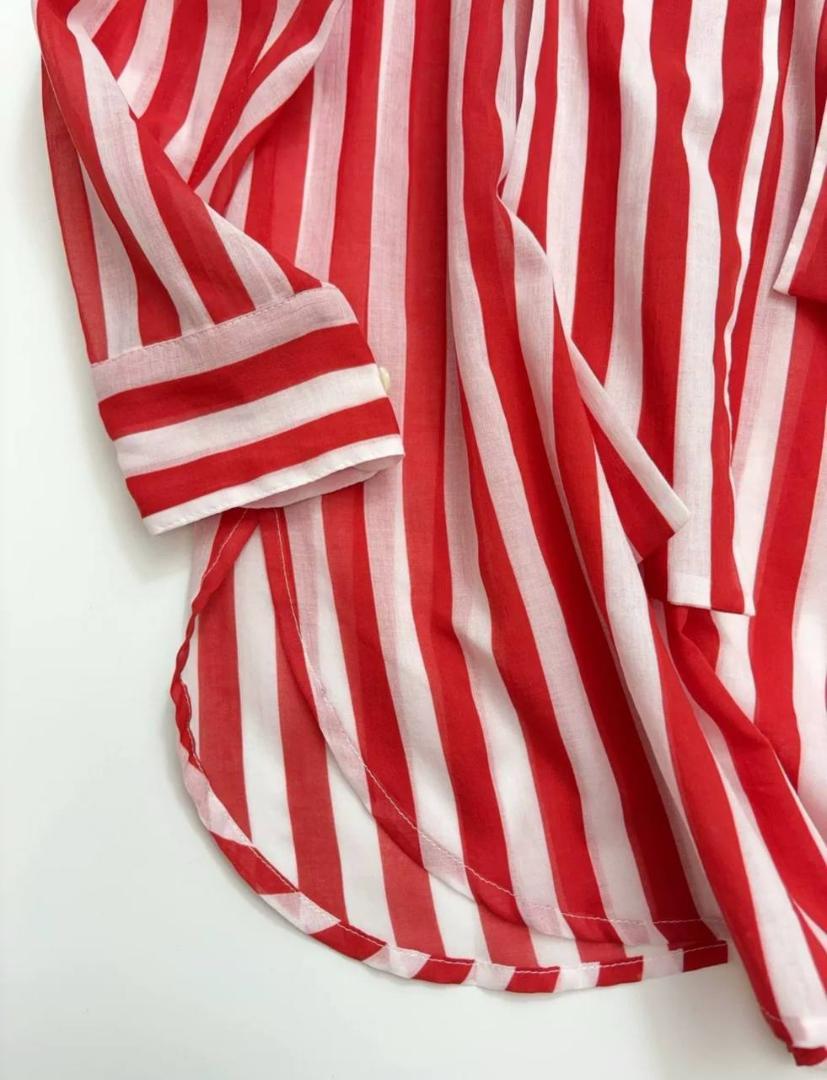 未使用 DRIES VAN NOTEN ストライプ ボウタイ シャツ Red