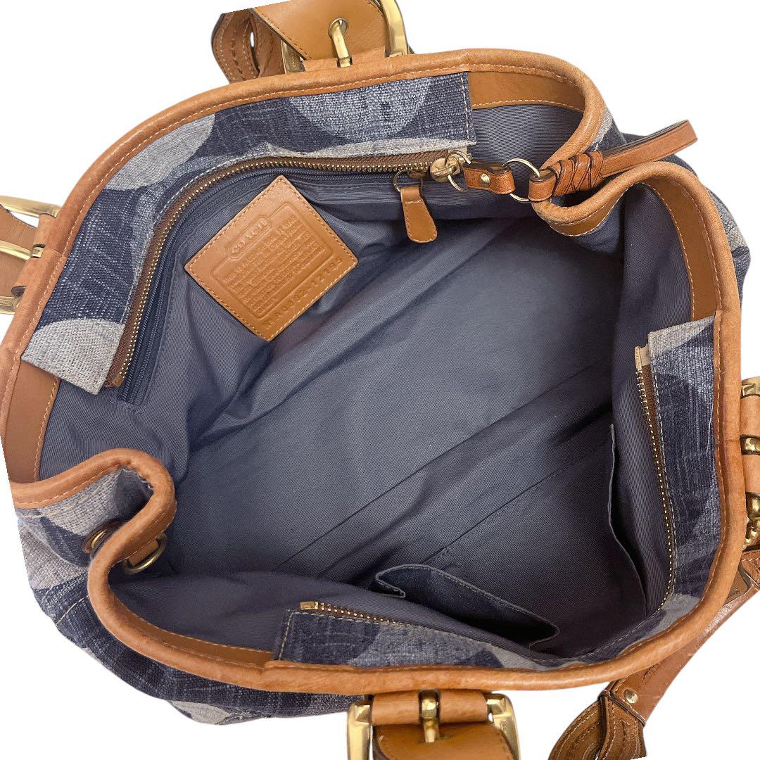 美品】COACH トートバッグ デニム シグネチャー レザー 肩掛け可能