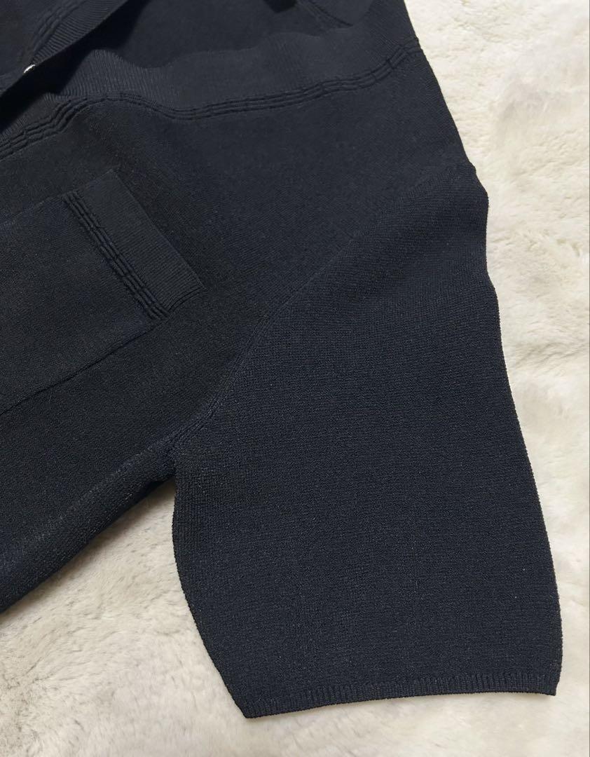 美品 M-PREMIER COUTURE ウール カーディガン 36 パール 黒 美品 M-PREMIER COUTURE ウール カーディガン 36 パール 黒