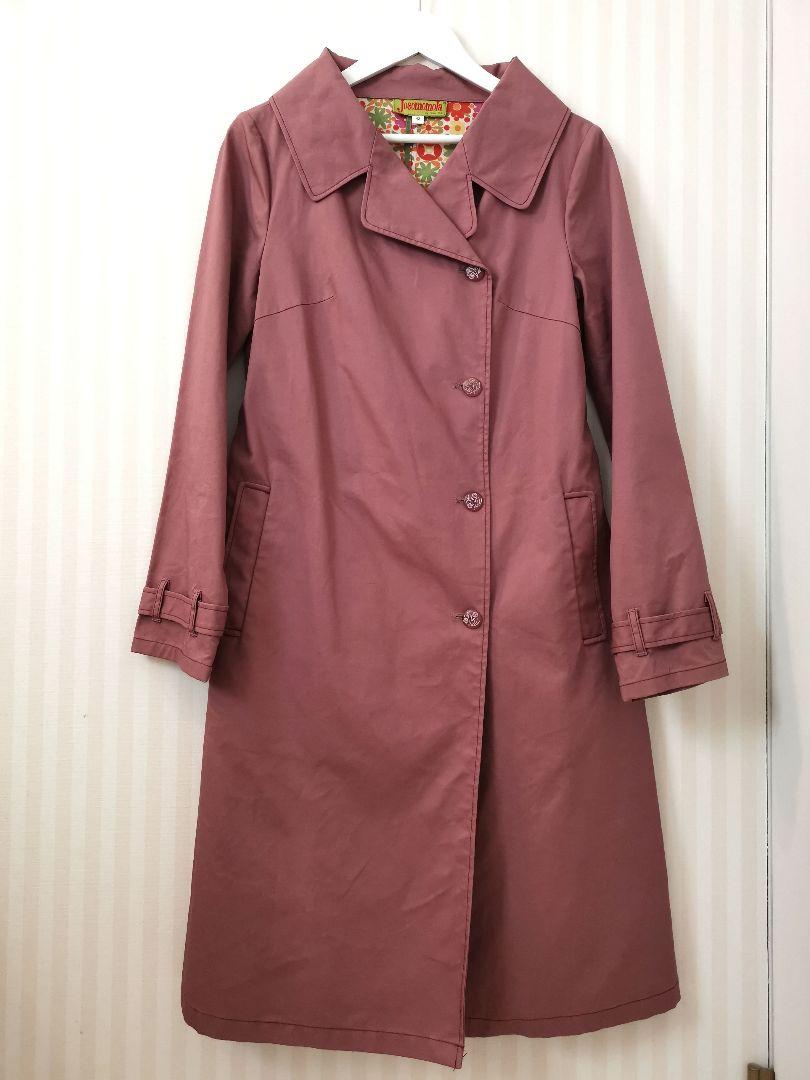 ホコモモラ ピンクロングコート サイズ42 コットン100 春秋
