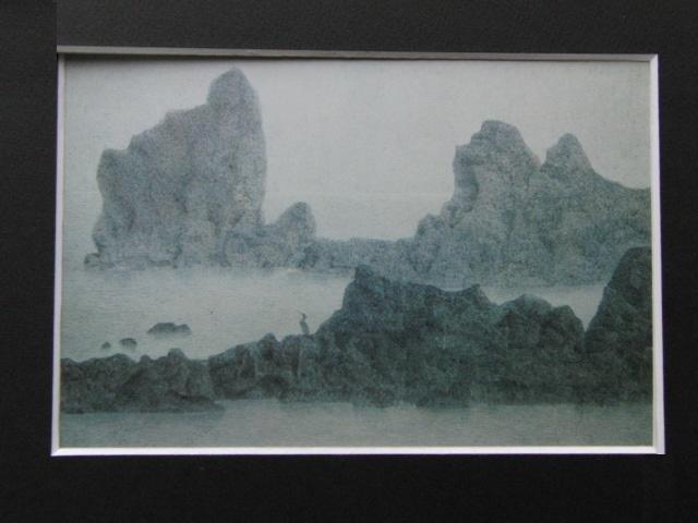 高橋清見、【冷雨降る磯】、希少な額装用画集より、新品額装付、状態良好