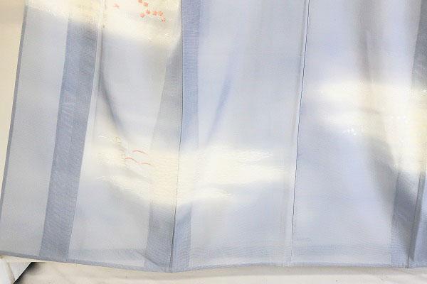 美品 訪問着 絽 夏 夏着物 淡いブルー 花文 鳥刺繍 身丈159.0cm