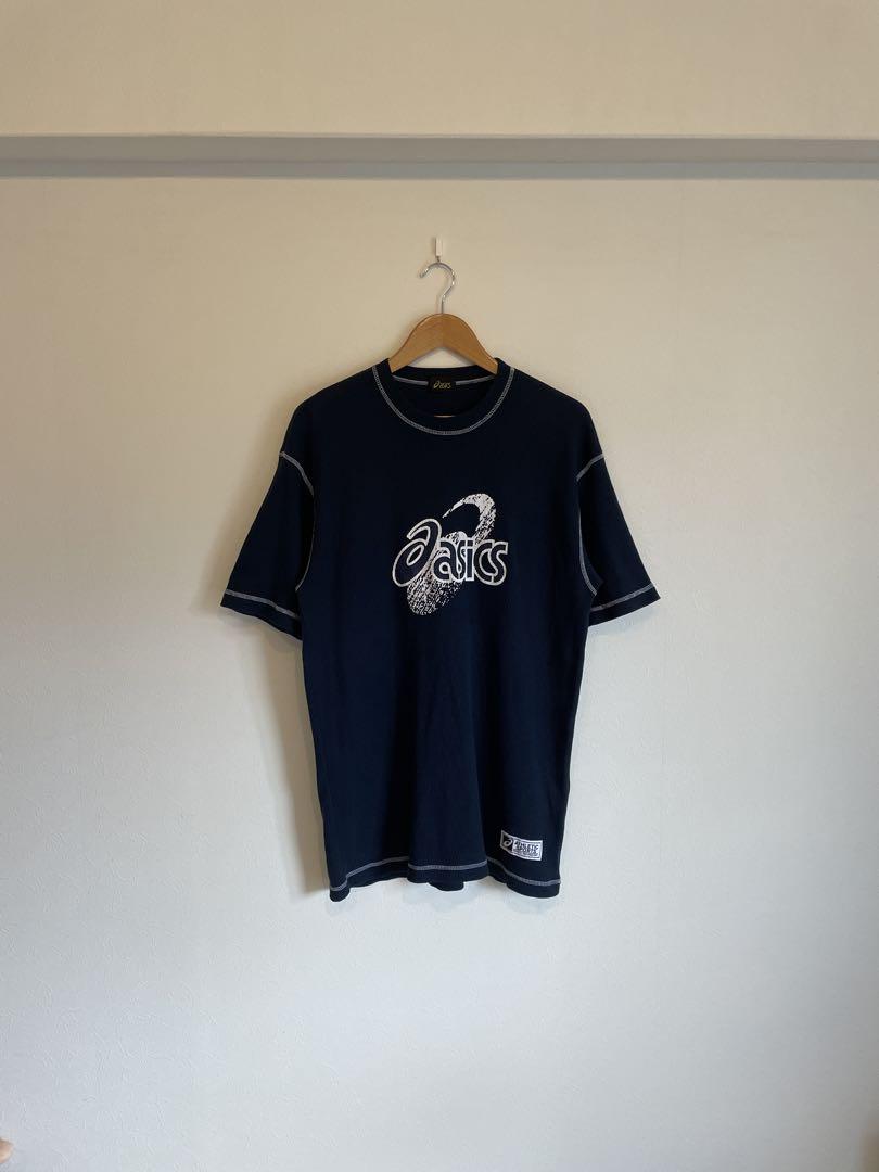 90s asics ネイビー サーマルTシャツ　XL