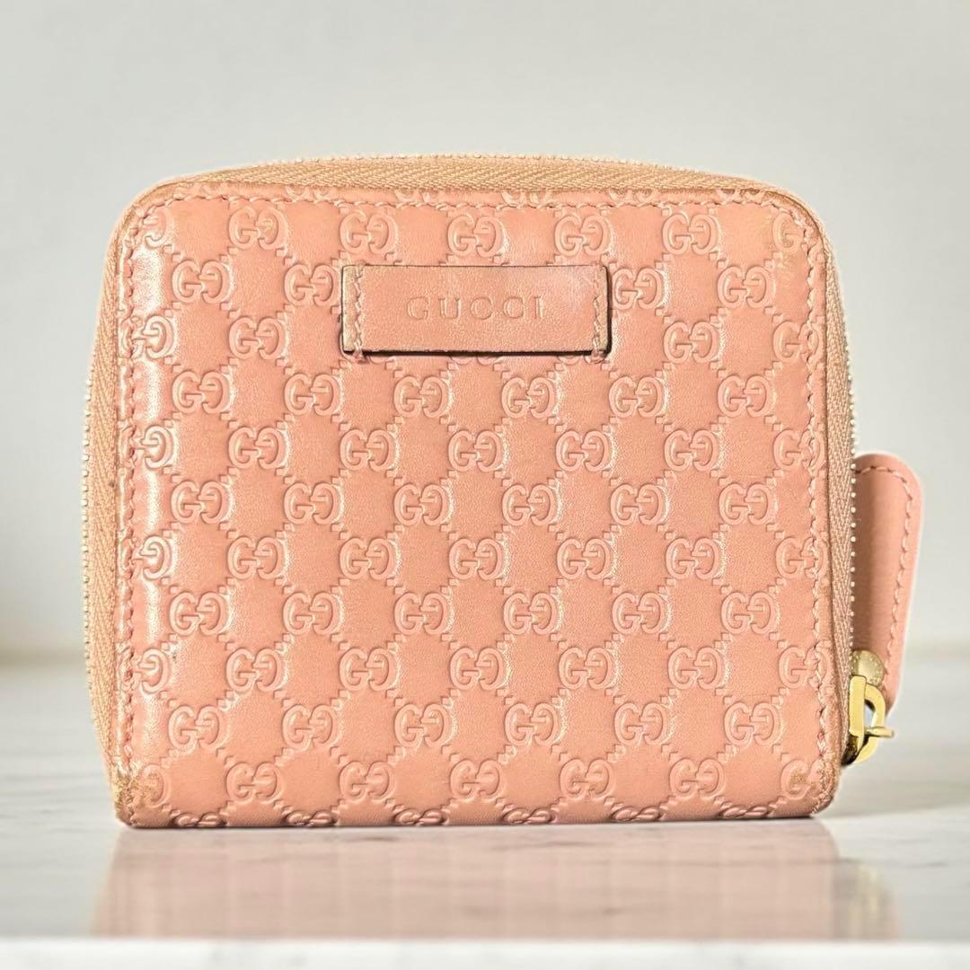 p51　グッチ　ピンク　マイクロシマ　二つ折り財布