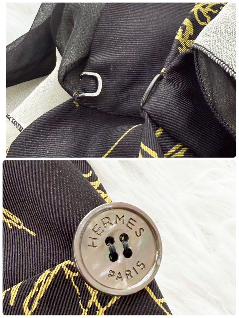 HERMES シルク100% ボウタイ付きシャツブラウス カシュクール