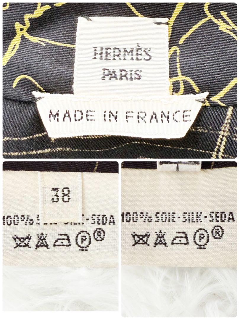 HERMES シルク100% ボウタイ付きシャツブラウス カシュクール