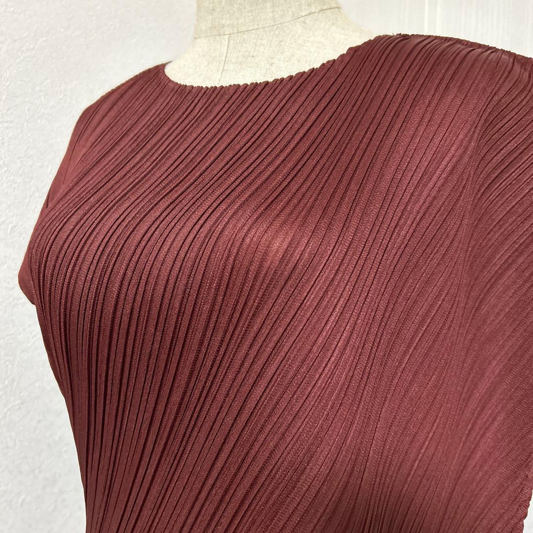 プリーツプリーズ 変形 トップス チュニック ボルドー